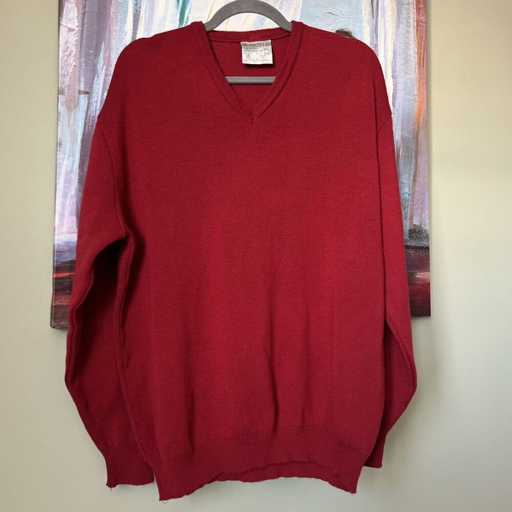 Tooralie Sz L Pure Merino Wool V-Neck Sweater Men's Classic Red Australia GOOD
